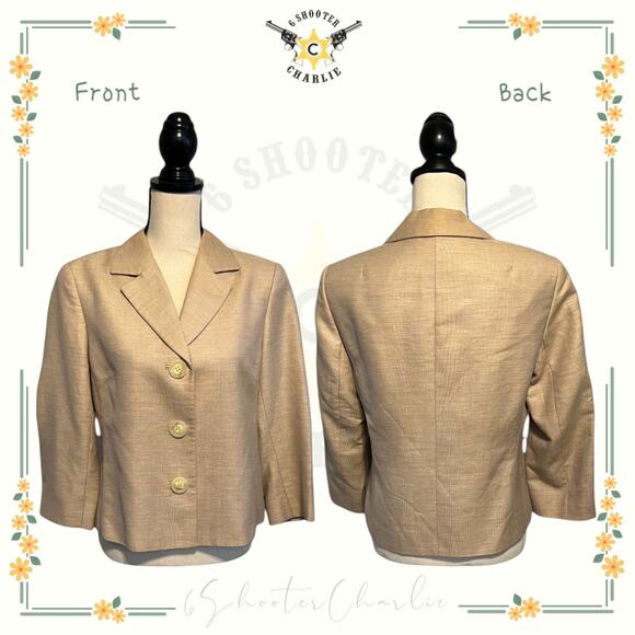 Lafayette 148 New York Linen Blazer Women's Size 6 Tan Wool Blend Suit Jacket - Picture 1 of 7